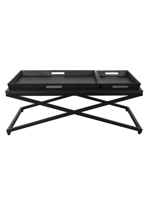 CHICAGO COFFEE TABLE BLACK WITH CROSSED METAL FRAME